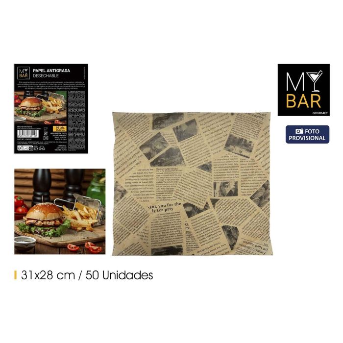 Papel Antigraso Color Kraft 31x28 cm 50P My Bar (24 Unidades) Papel Antigraso Color Kraft 31x28 cm 50P My Bar (24 Unidades)