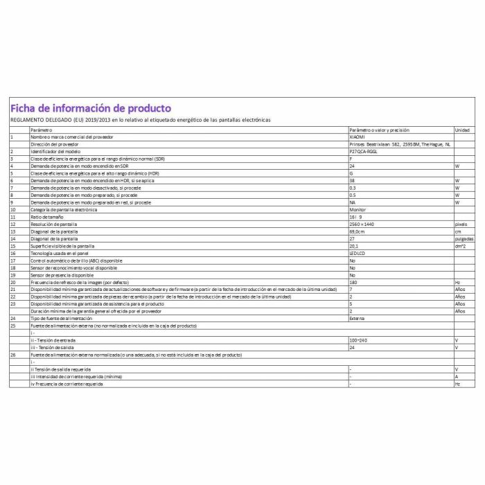 Xiaomi ELA5593EU Monitor Gaming G27Qi 27" QHD (2560x1440) 1ms GTG 180Hz IPS FreeSync Negro. 95% DCI-P3, Low Blue Light TÜV 2 Xiaomi ELA5593EU Monitor Gaming G27Qi 27" QHD (2560x1440) 1ms GTG 180Hz IPS FreeSync Negro. 95% DCI-P3, Low Blue Light TÜV 2
