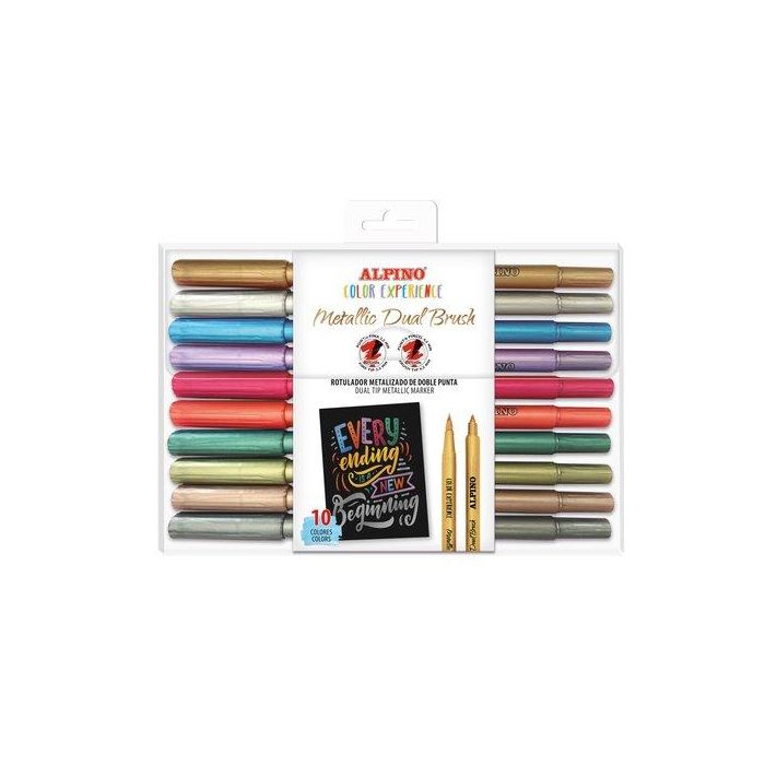 Alpino Rotuladores Color Experience Metallic Dual Brush Doble Punta, Estuche 10 Unidades