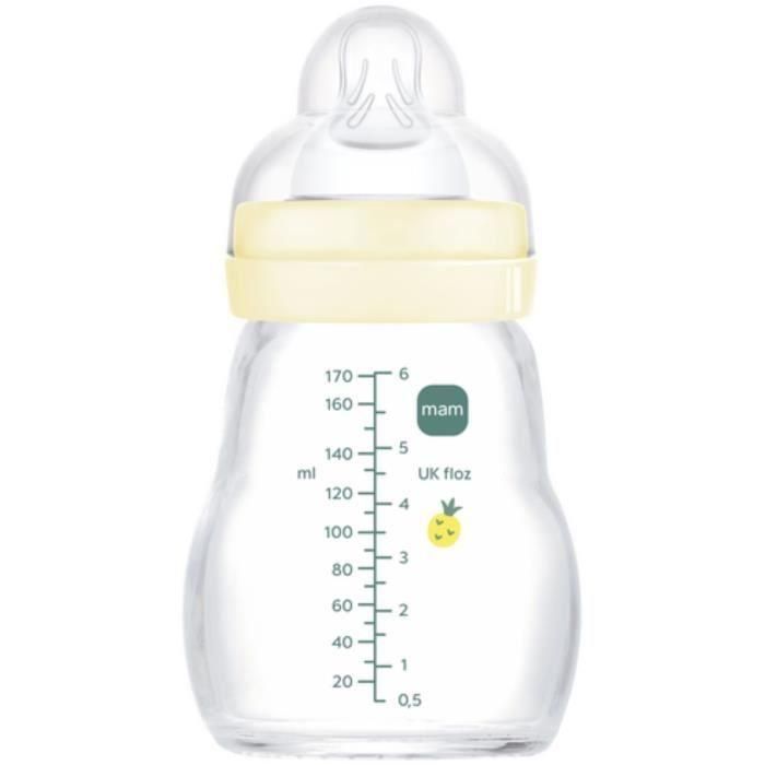 MAM Flow Teat 1 Biberón de Vidrio Premium 170 ml, 0-6 Meses, Resistente al Calor, Tetina Ultra Suave y Cuello Ancho, Blanco 1