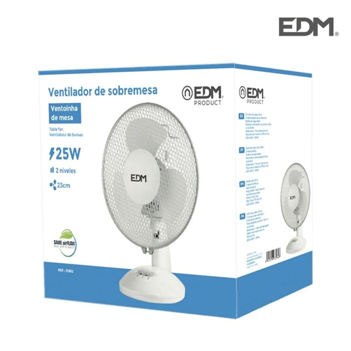 Ventilador de sobremesa. color blanco. potencia: 25w aspas: ø23 27x24x36cm edm 2