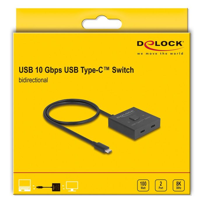 DeLOCK Switch USB Type-C 2 en 1 Bidireccional, 10 Gbps USB 3.2 Gen 2, Resolución 8K 4320p, 144 Hz, Power Delivery 100W, Cable 0.5m Incluido, Negro 2