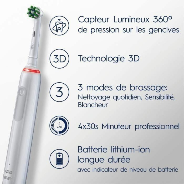 Cepillo de dientes eléctrico ORAL-B Pro 3 - 80719288 - blanco - inalámbrico 2