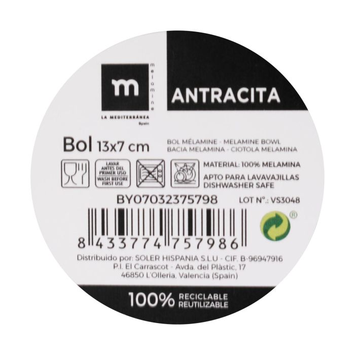 Bol de melamina antracita 13x7 cm - La Mediterranea (24 Unidades) 1 Bol de melamina antracita 13x7 cm - La Mediterranea (24 Unidades) 1