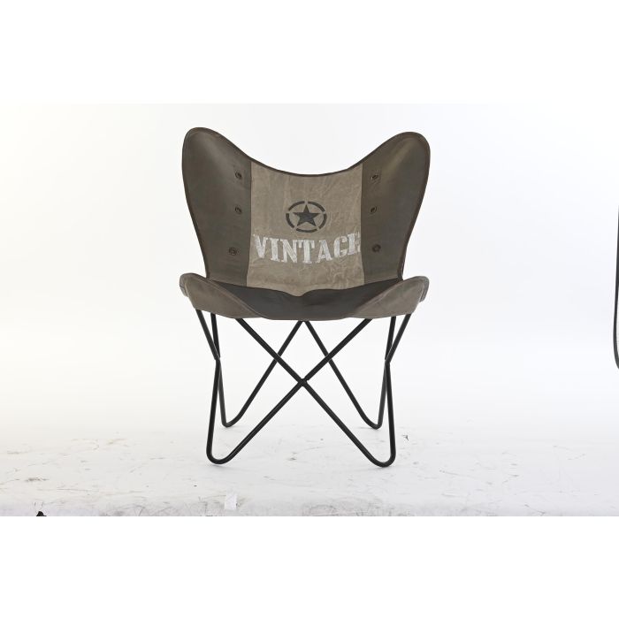 DKD Home Decor Vintage 1993 Silla Vintage de Algodón y Piel Gris, Marrón y Negro 76x76x96 cm Altura Asiento 44 cm 4