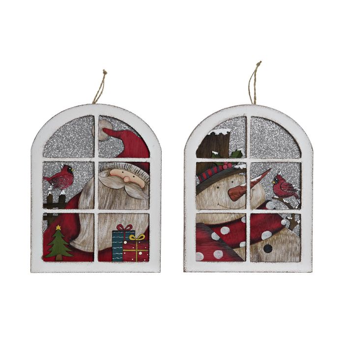 DKD Home Decor Decoración de Pared Navideña Tradicional, Madera y Cuerda, Papá Noel, Muñeco Nieve, Blanco Rojo, 4 Unidades, 1.2x24x18.5 cm