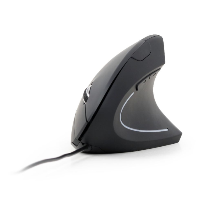 Gembird MUS-ERGO-01 Ratón Óptico Vertical para Oficina y Mano Derecha. Cable USB 3200 DPI, 6 Botones, Diseño Ergonómico, Negro.