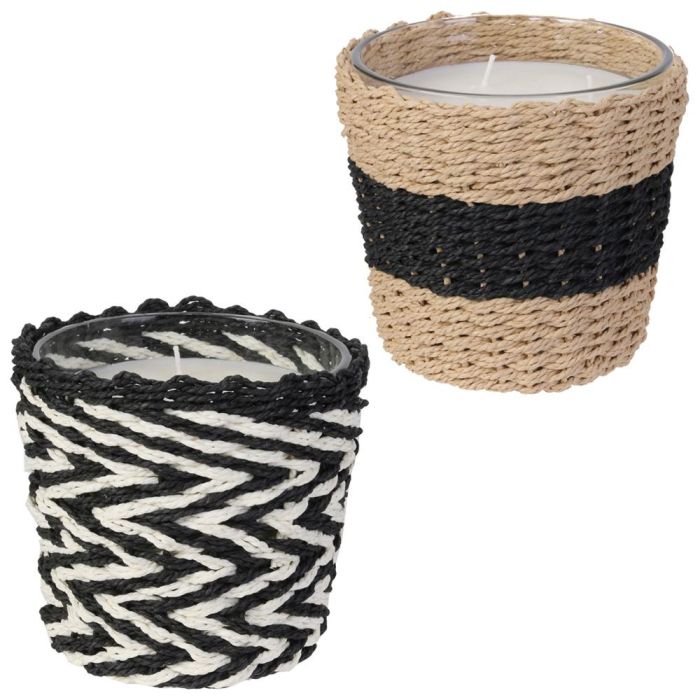 Home Deco Factory Vela Mirage con Vaso Trenzado y Aroma Ámbar, 3 Mechas, ø15x13.5 cm 2