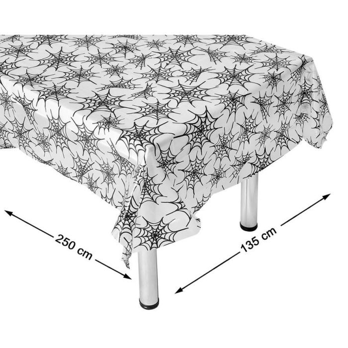 Mantel Blanco Con Diseño De Telarañas Negro 135x250 cm