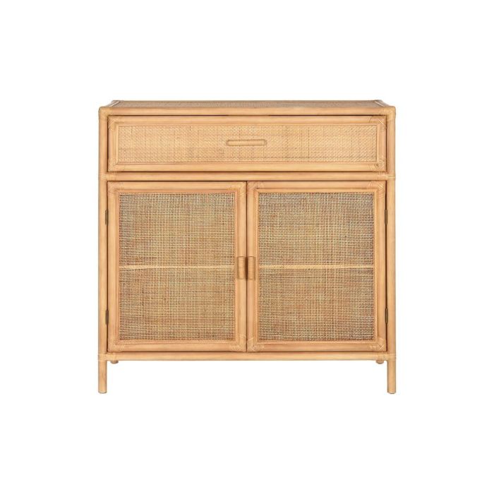 DKD Home Decor Aparador Tropical de Madera de Abeto y Ratán Marrón Claro 100x40x100 cm con 1 Cajón y 2 Puertas. Colección Suipt. 1
