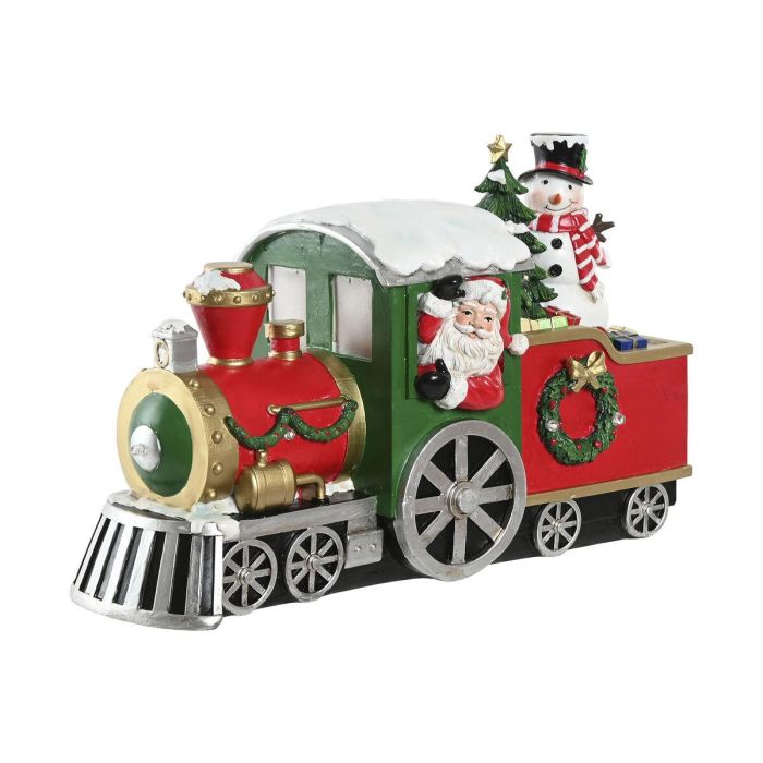 DKD Home Decor Figura Navidad Tradicional Tren LED Resina Rojo Verde 13x19x31 cm con Pilas AA