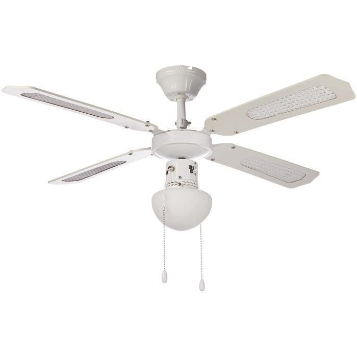 FARELEK - BALI Ø 107 cm - Ventilador de techo reversible, 4 palas blancas / bastones blancos + iluminación - 112420 1 FARELEK - BALI Ø 107 cm - Ventilador de techo reversible, 4 palas blancas / bastones blancos + iluminación - 112420 1