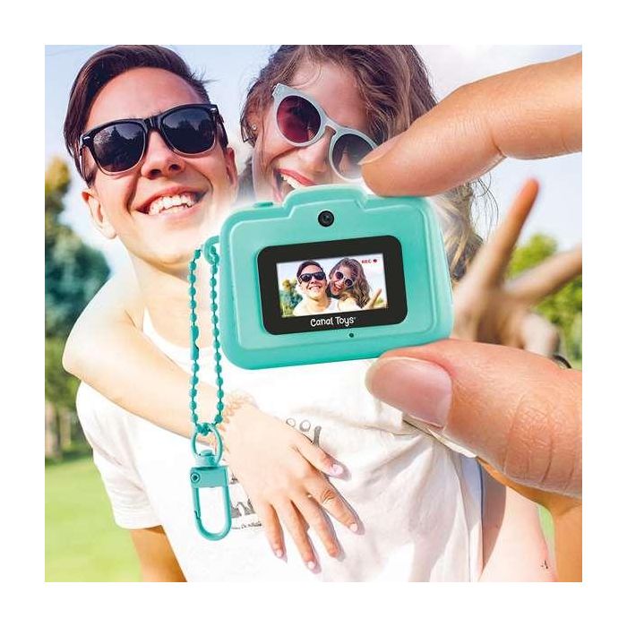 Canal Toys Mini cámara digital de llavero para fotos y vídeo, 4.2 cm, con micro SD 1GB, USB-C - Azul, violeta, rosa, amarillo, fucsia