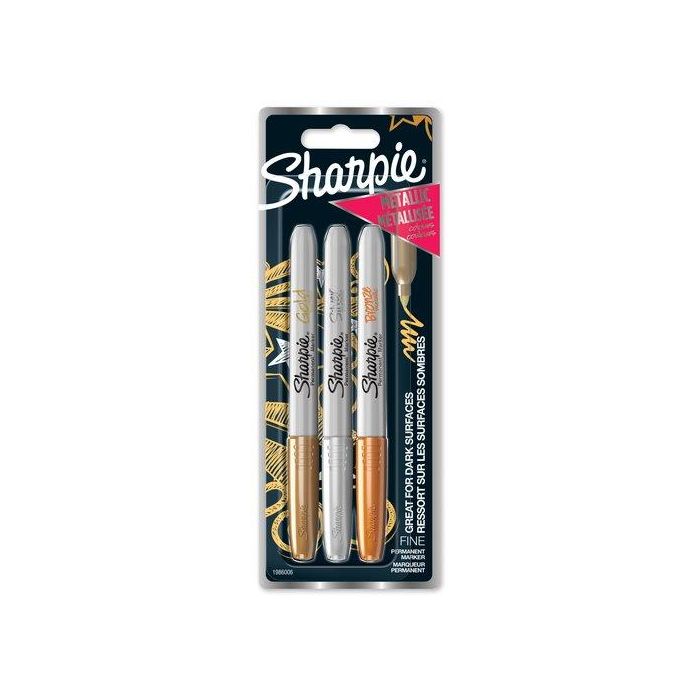 Sharpie Marcador Permanente Fine Metálico - Blíster 3 Unidades, Colores Surtidos