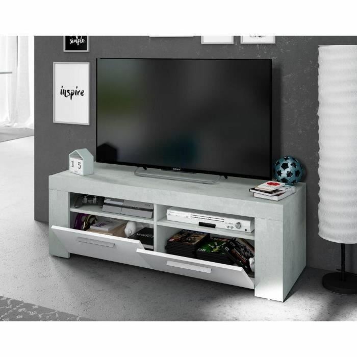 AMBIT Mueble TV para Salón, Estilo Contemporáneo, 120 cm, con 2 Puertas y 2 Nichos de Almacenamiento, Gris y blanco 4 AMBIT Mueble TV para Salón, Estilo Contemporáneo, 120 cm, con 2 Puertas y 2 Nichos de Almacenamiento, Gris y blanco 4