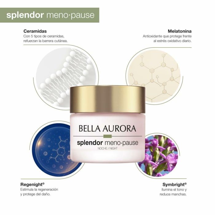 Bella Aurora SPLENDOR Menopause Noche, Crema Antiedad Noche 50 ml – Regeneración, Firmeza y Luminosidad para Piel Madura 3 Bella Aurora SPLENDOR Menopause Noche, Crema Antiedad Noche 50 ml – Regeneración, Firmeza y Luminosidad para Piel Madura 3