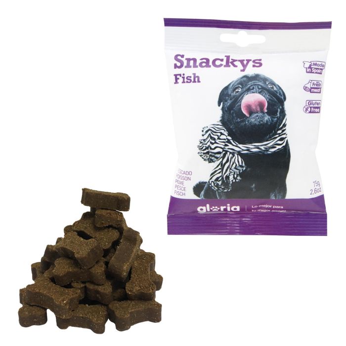 Snackys Snack para Perros de Pescado (Salmón & Atún) Display 30 Bolsitas x 75g | +70% Carne Fresca, Sin Gluten, Entrenar