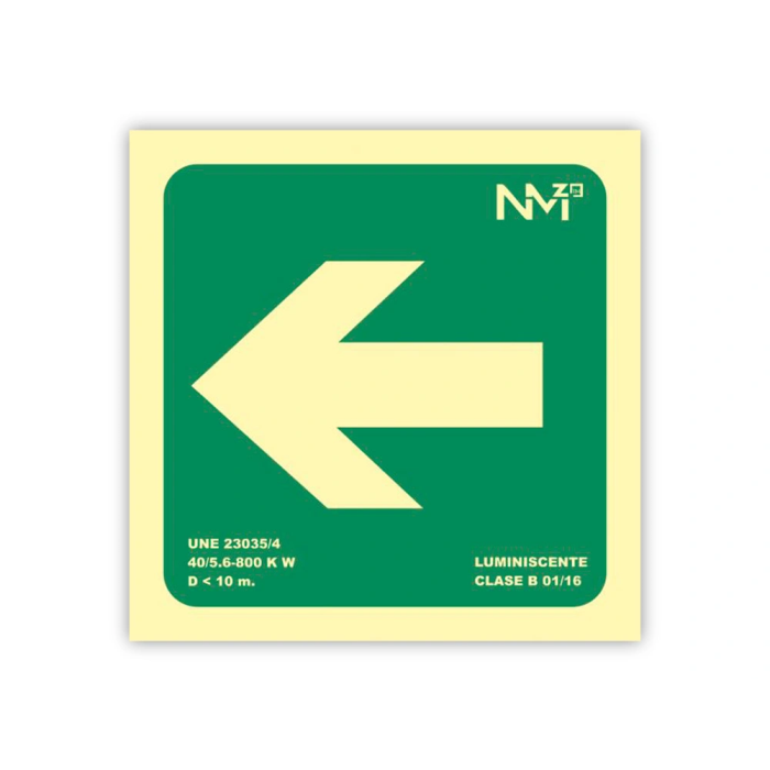 Archivo 2000 Pictograma Flecha Izquierda PVC Verde Luminiscente 224x224 mm Señal Informativa 1