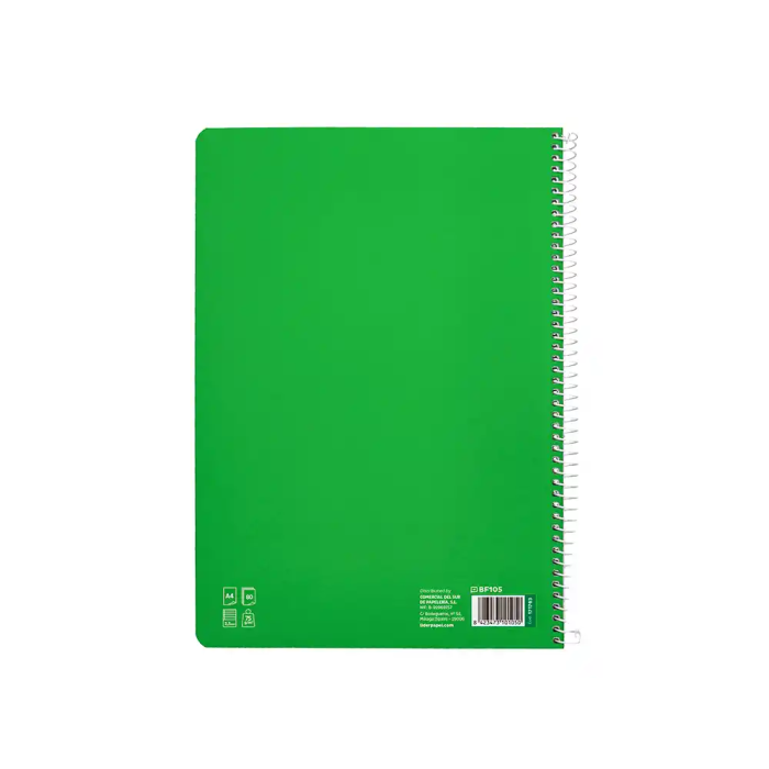 Liderpapel Cuaderno espiral Pautaguía A4 tapa blanda 80 hojas 75gr cuadro pautado 2,5mm color verde 2