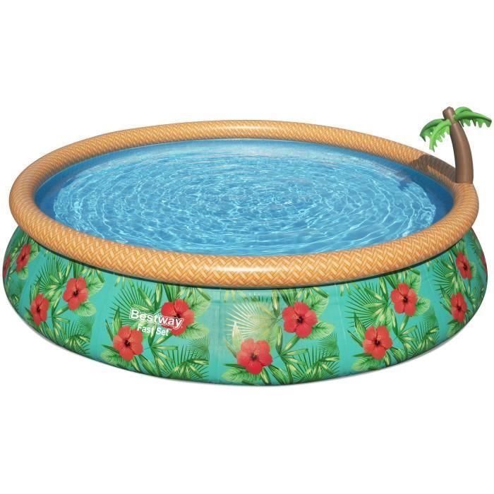 Bestway Piscina Fast Set 457x84 cm con filtro 58383 y cartucho 58094, 9.677L, fuente palma y decoración floral