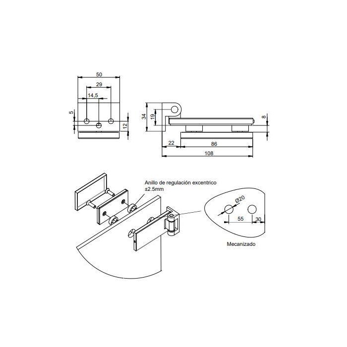 Emuca  Bisagra para puerta de cristal con embellecedor inox, bisagra horizontal con pala de 34mm, para puerta de 8-12mm, acero inoxidable 3 Emuca  Bisagra para puerta de cristal con embellecedor inox, bisagra horizontal con pala de 34mm, para puerta de 8-12mm, acero inoxidable 3