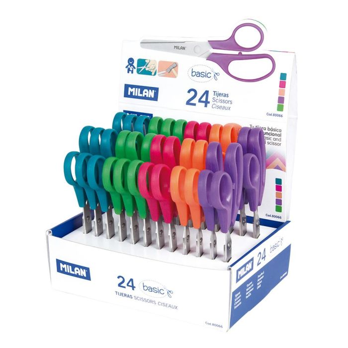 Caja expositora con 24 tijeras basic 13,3cm milan colores/modelos surtidos Caja expositora con 24 tijeras basic 13,3cm milan colores/modelos surtidos
