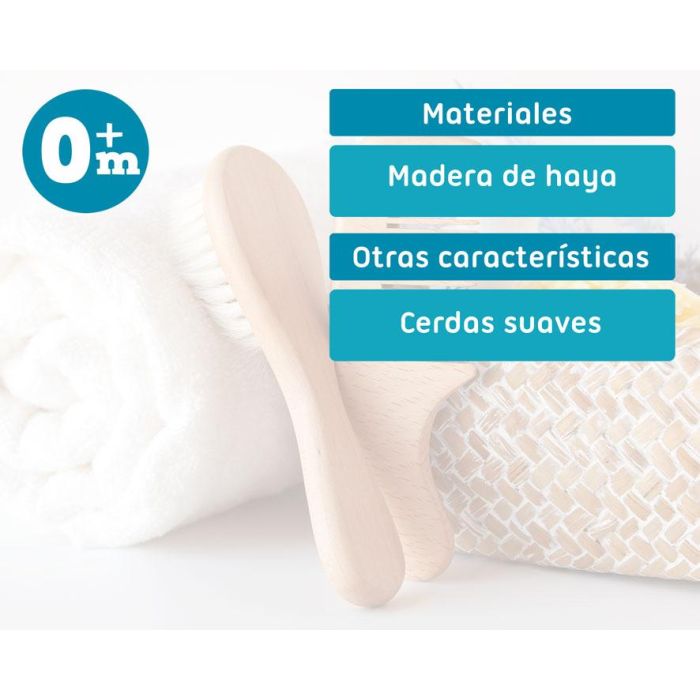 KioKids Set de Peines Madera de Haya para Bebés Antialérgico Cerdas Extrasuaves Natural y Sostenible +0 Meses 5