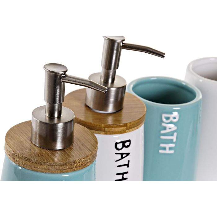 DKD Home Decor Set de 2 Piezas Baño Beige y Turquesa en Dolomita, Bambú y ABS 8.5 x 19 x 9 cm 2