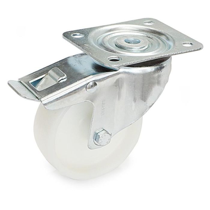 Tente Rueda Giratoria Ø100mm Aro de Nylon, Núcleo Polipropileno, Sin Freno, Sin Antihilo, Rodamiento Doble Bolas, Placa de Fijación 0 Tente Rueda Giratoria Ø100mm Aro de Nylon, Núcleo Polipropileno, Sin Freno, Sin Antihilo, Rodamiento Doble Bolas, Placa de Fijación 0