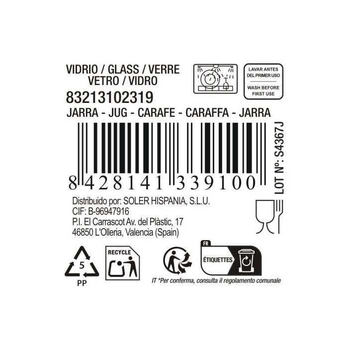 Jarra de Vidrio Bar 1300 cc - La Mediterranea (6 Unidades) 3