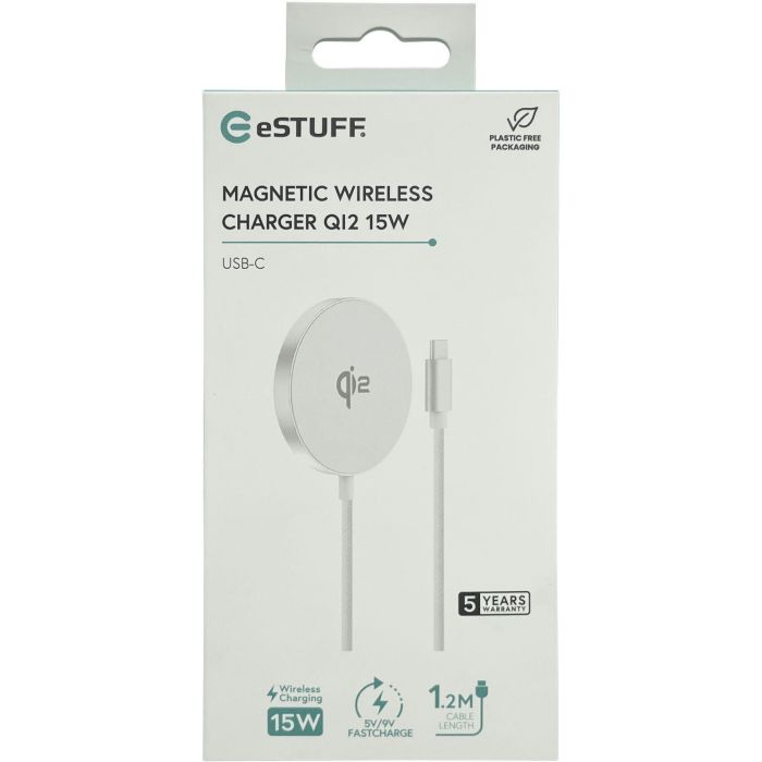eSTUFF Cargador inalámbrico magnético QI2 15W para iPhone MagSafe y Android con cable USB-C 5
