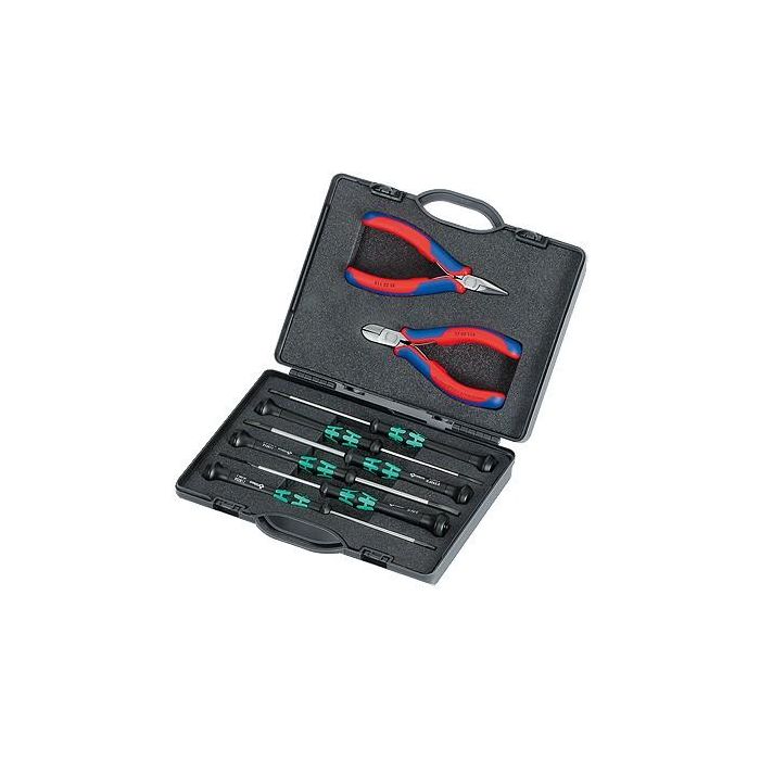 Knipex Caja de Herramientas de Electrónica 00 20 18 - Alicates de Corte Diagonal, Destornilladores Phillips/Ranura (8 Herramientas, Negro)