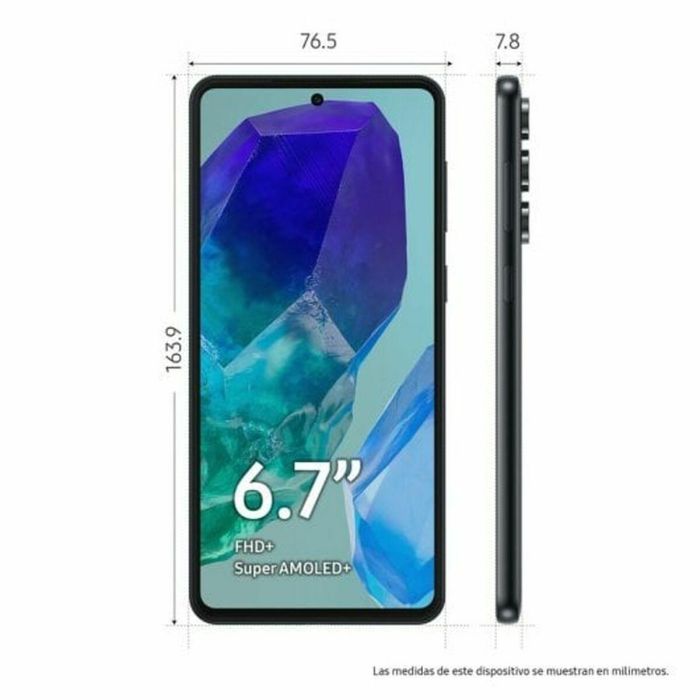 Samsung Galaxy M55 Smartphone 6.7" Super AMOLED+ FHD+ 120Hz Snapdragon 7 Gen 1 256GB 8GB RAM 5G 50MP Selfie 5000mAh Carga Rápida Negro 18