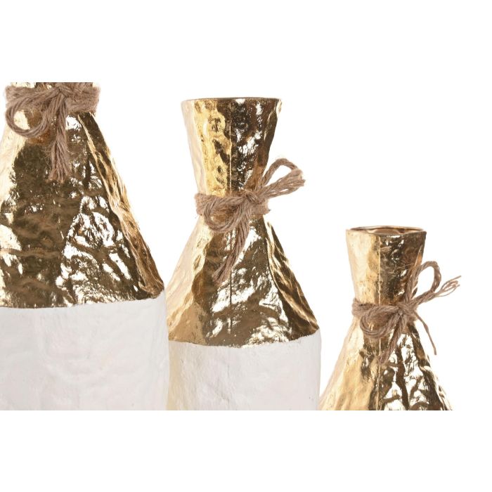 Jarron Glam DKD Home Decor Dorado Blanco 14 x 67 x 14 cm Set de 3 (2 Unidades) 1