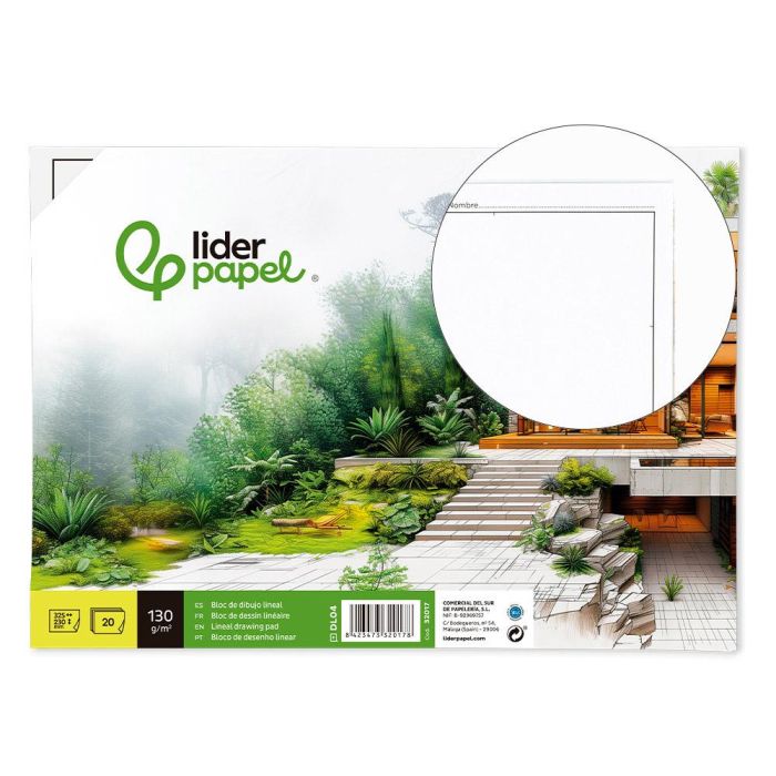 Bloc Dibujo Liderpapel Lineal Encolado 230x325 mm 20 Hojas 130 gr-M2 Sin Recuadro 5 unidades