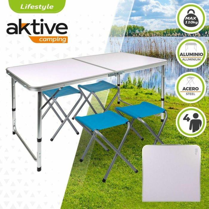Mesa camping con 4 taburetes 120x60x70cm 4 Mesa camping con 4 taburetes 120x60x70cm 4