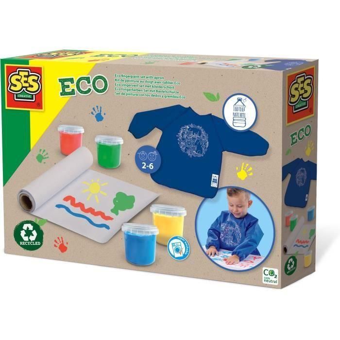 SES CREATIVE - Kit para pintar con los dedos con delantal Eco - 100% reciclado