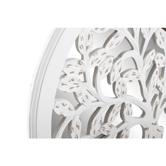 DKD Home Decor Decoración de Pared Estilo Indio Blanco con Espejo y Madera de Mango Diseño Árbol 60x60x2 cm 1