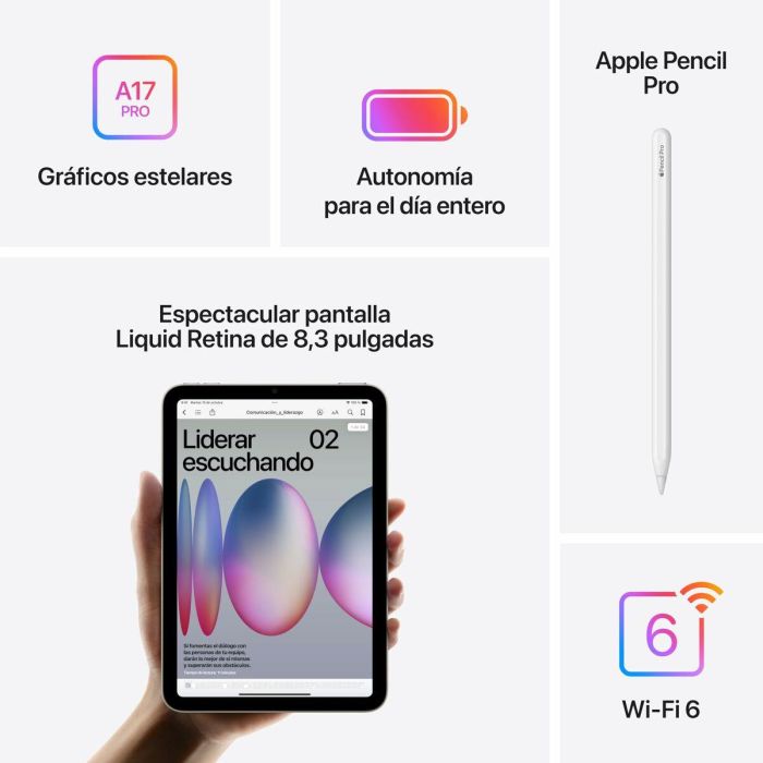 Apple MXND3TY/A iPad Mini 8.3" 7th Gen 2024 WiFi A17 Pro 256GB Blanco Estrella Liquid Retina Touch ID USB-C Tablet 15 Apple MXND3TY/A iPad Mini 8.3" 7th Gen 2024 WiFi A17 Pro 256GB Blanco Estrella Liquid Retina Touch ID USB-C Tablet 15