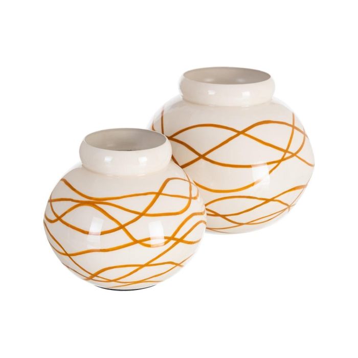 Jarrón Blanco-Mostaza Metal Decoración 16 X 16 X 18 cm