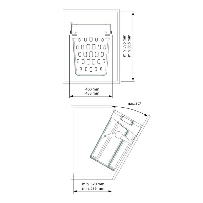 Anja 1008.2308 Módulo Tolva Abatible para Ropa con Compás Retenedor Mueble 450 mm Blanco 50L 2