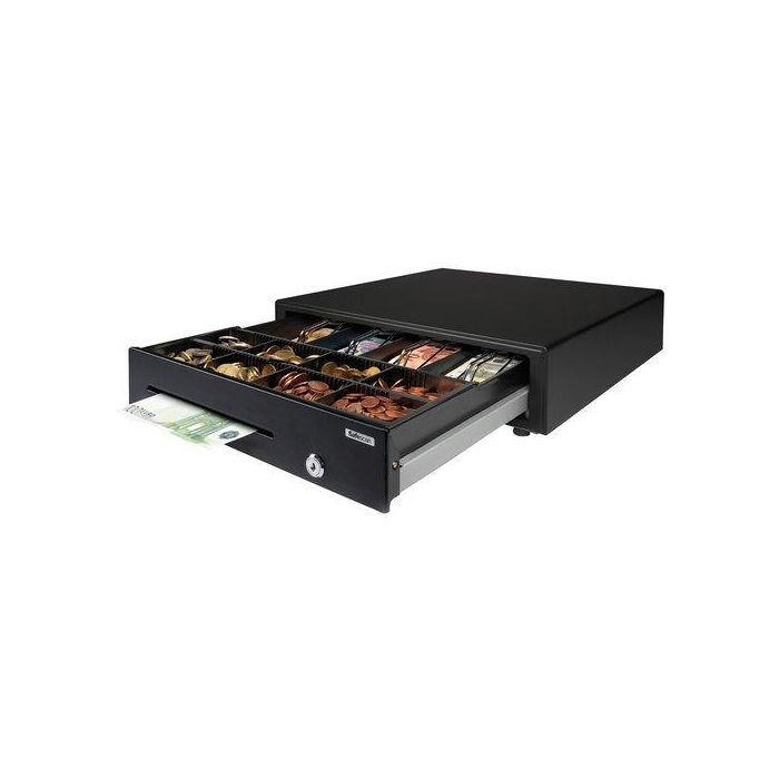 Safescan SD-4141 Cajón Portamonedas con 4 Compartimentos para Billetes y 8 para Monedas, Apertura Eléctrica y Manual, Negro