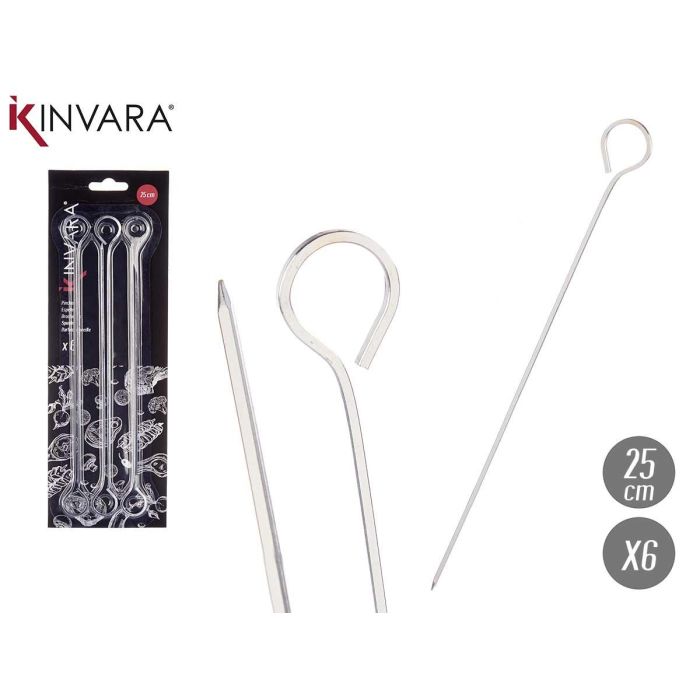 Set 6 Pinchos Brocheta Metal 25 cm Kinvara - Hierro Plata (36 Unidades) Set 6 Pinchos Brocheta Metal 25 cm Kinvara - Hierro Plata (36 Unidades)