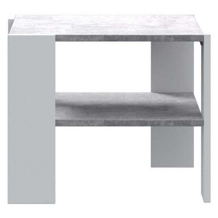 Mesa de centro PILVI con 2 bandejas - Estilo contemporáneo - Partículas de melamina - Decoración blanca y hormigón claro - L 55 x P 55 x H 45 cm