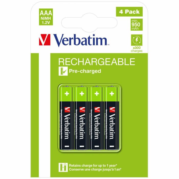 Verbatim HR03 Pilas AAA Premium Recargables NiMH 950mAh 1.2V Pre-cargadas 4 Verbatim HR03 Pilas AAA Premium Recargables NiMH 950mAh 1.2V Pre-cargadas 4