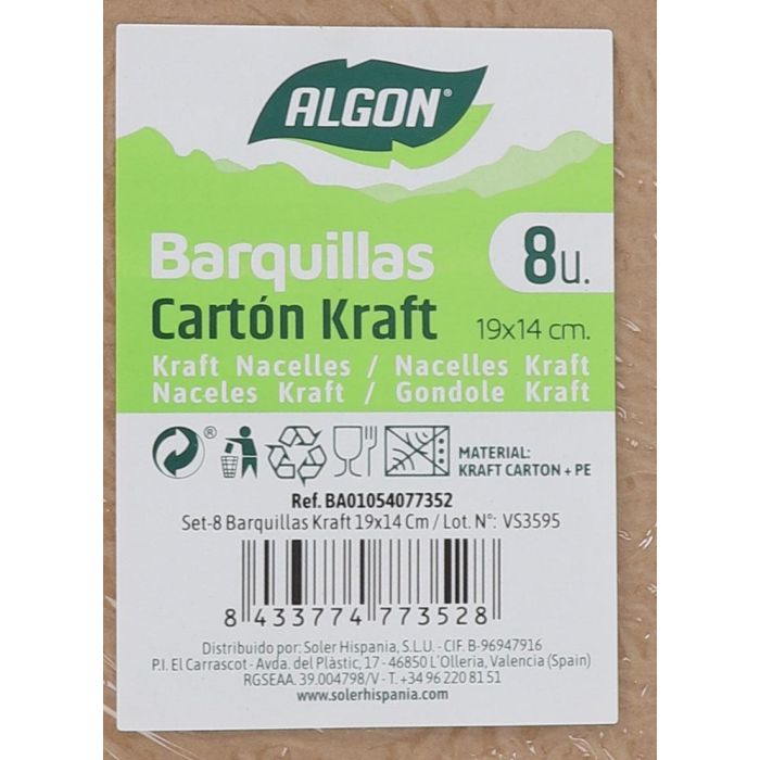 Set de 8 barquillas Kraft 19x14 cm Algon (24 Cajas) 6 Set de 8 barquillas Kraft 19x14 cm Algon (24 Cajas) 6