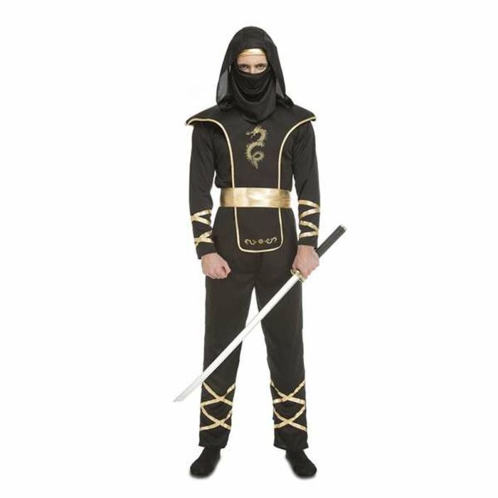 Disfraz black ninja mono con capucha, armadura, cinturón y máscara talla XXL