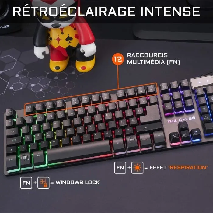 The G-Lab Combo KRYPTON Teclado y Mouse Gaming Retro con Cable Iluminación RGB AZERTY Anti-Ghosting 3200 dpi PC Gamer PS4 Xbox One Mac 2
