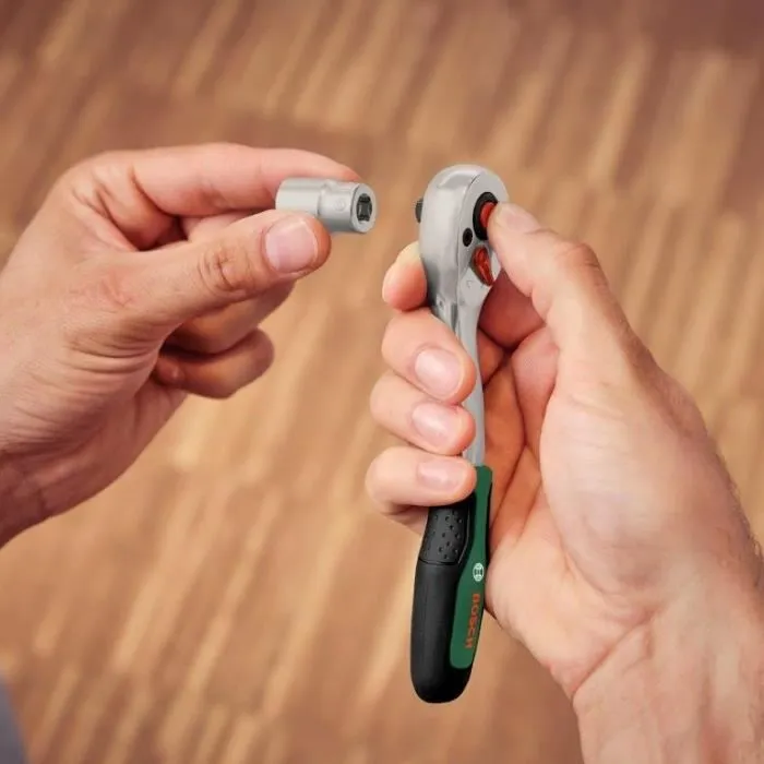 Bosch BOS4053423254150 Juego de trinquete de 57 piezas 1/4 + 1/2 con 55 accesorios de alto torque y estuche de transporte suave 3