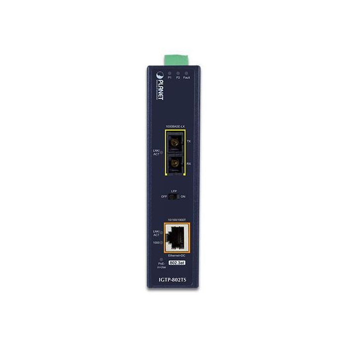 Planet 1000BASE-LX to 10/100/1000BASE-T 802.3at PoE+ Industrial Media Converter (SC,SM) -20km 2 Planet 1000BASE-LX to 10/100/1000BASE-T 802.3at PoE+ Industrial Media Converter (SC,SM) -20km 2